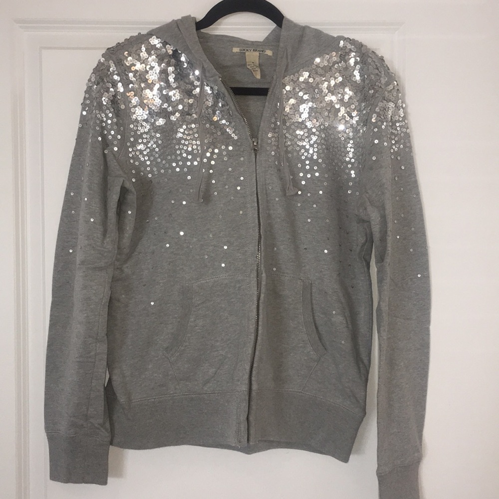 Lucky Brand Gray Zip-up Hoodie with Silver Sequins